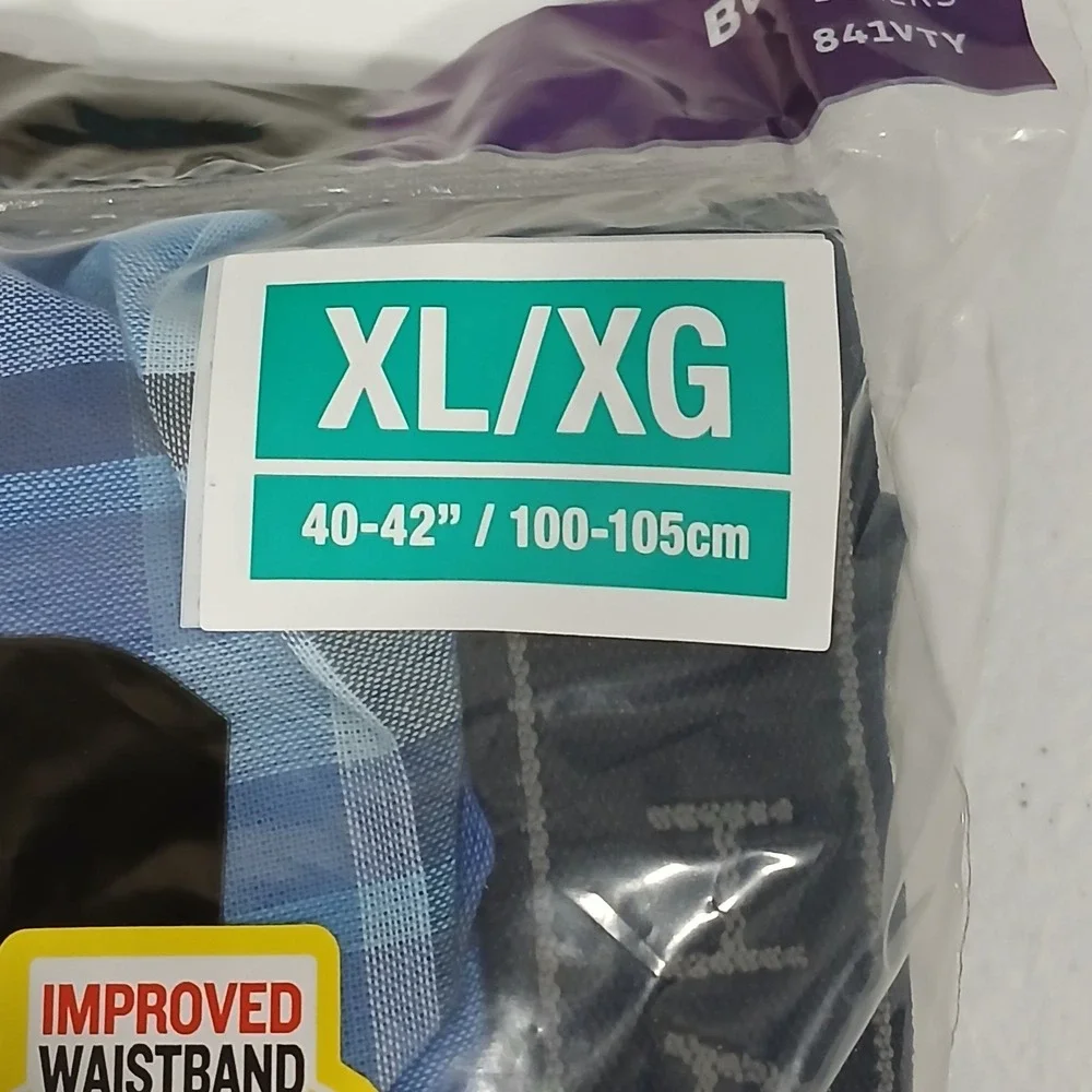 Hanes XL Men's Tagless Boxer Shorts Blue Plaid No Gap Fly Comfort Flex‎